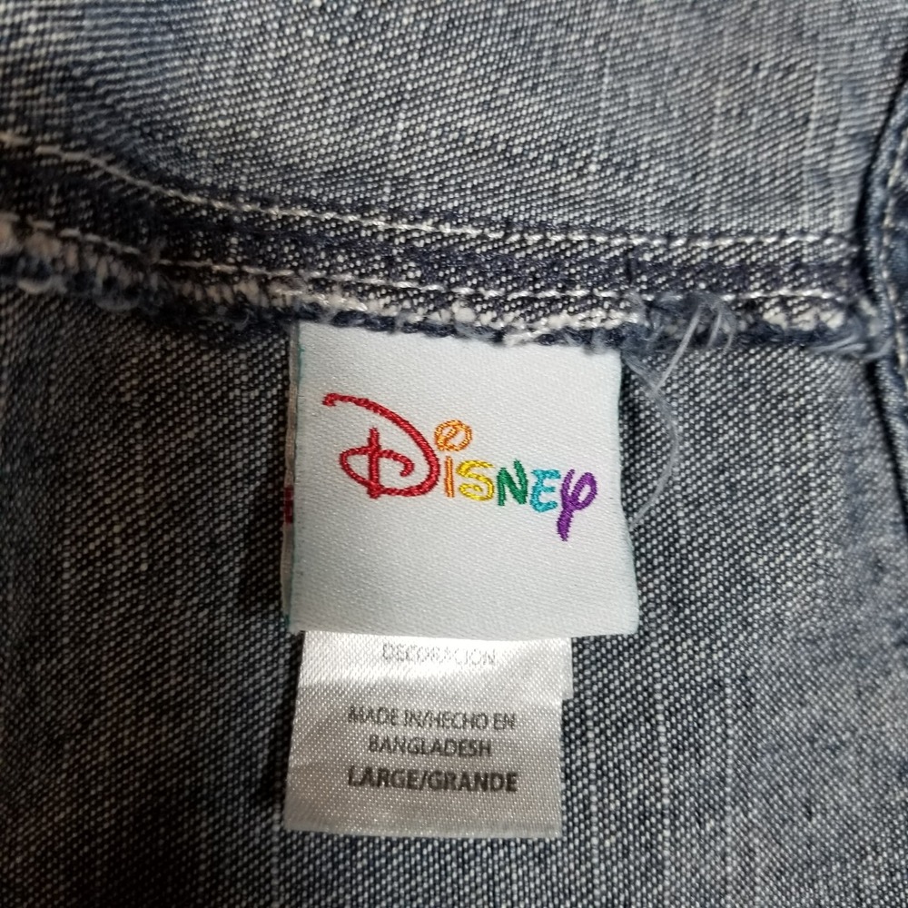 Vintage Disney Shorts Women Large Blue Bib Overall Denim Eeyore Embroidered SOS - Picture 8 of 9